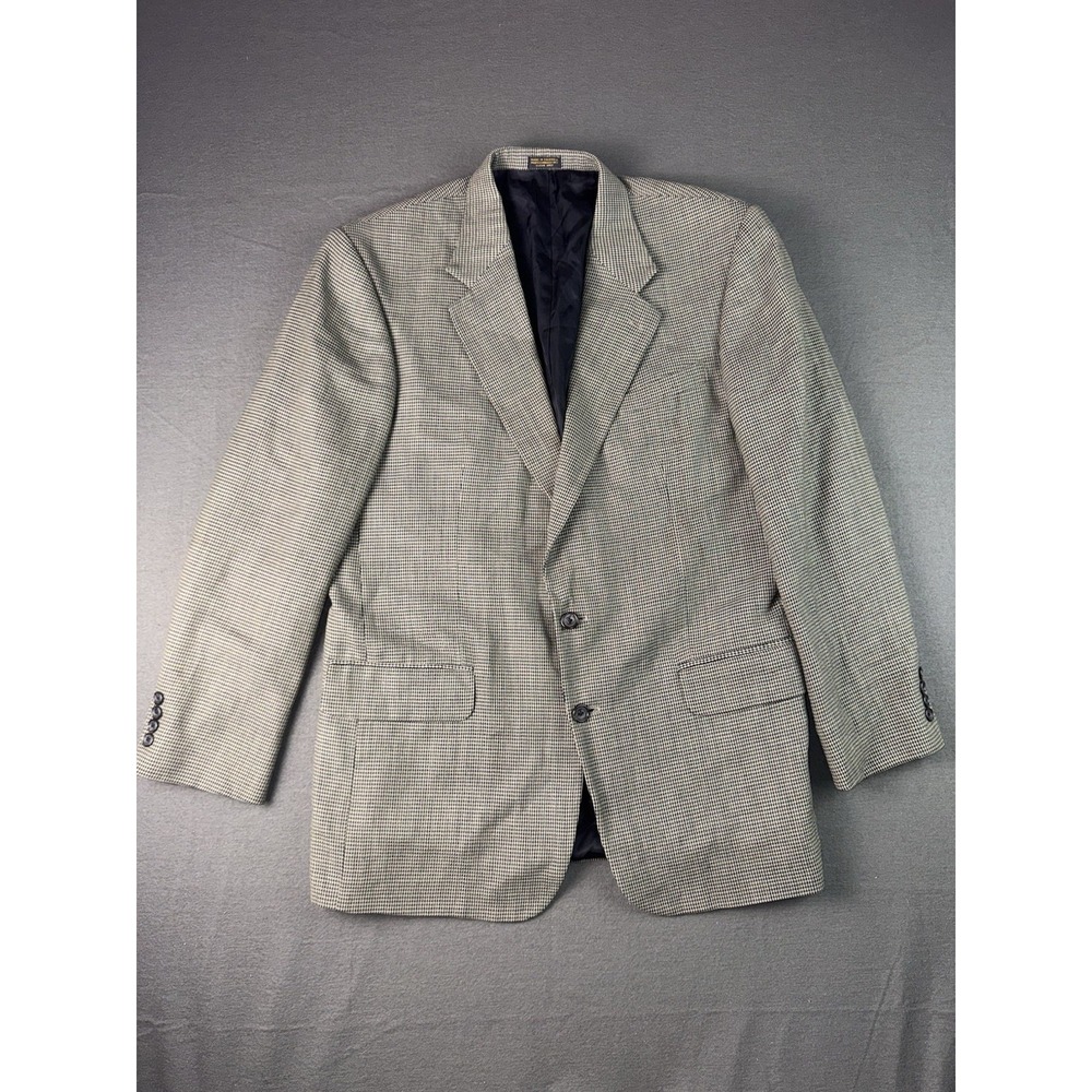 Vintage Oscar De La Renta 100% Wool Sport Coat Blazer Mens 42L Brown Houndstooth